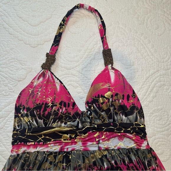 Paradise Contour Y2K Halter Dress. Pink and Gold. Size: Medium. - Picture 4 of 6